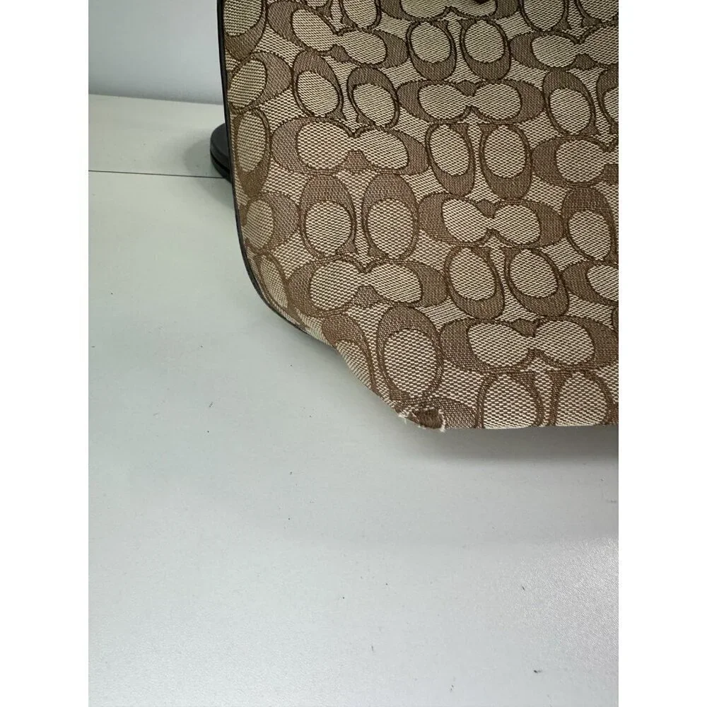 COACH TAYLOR PURSE Khaki & brown Signature C Jacquard Shoulder Tote Bag 37229